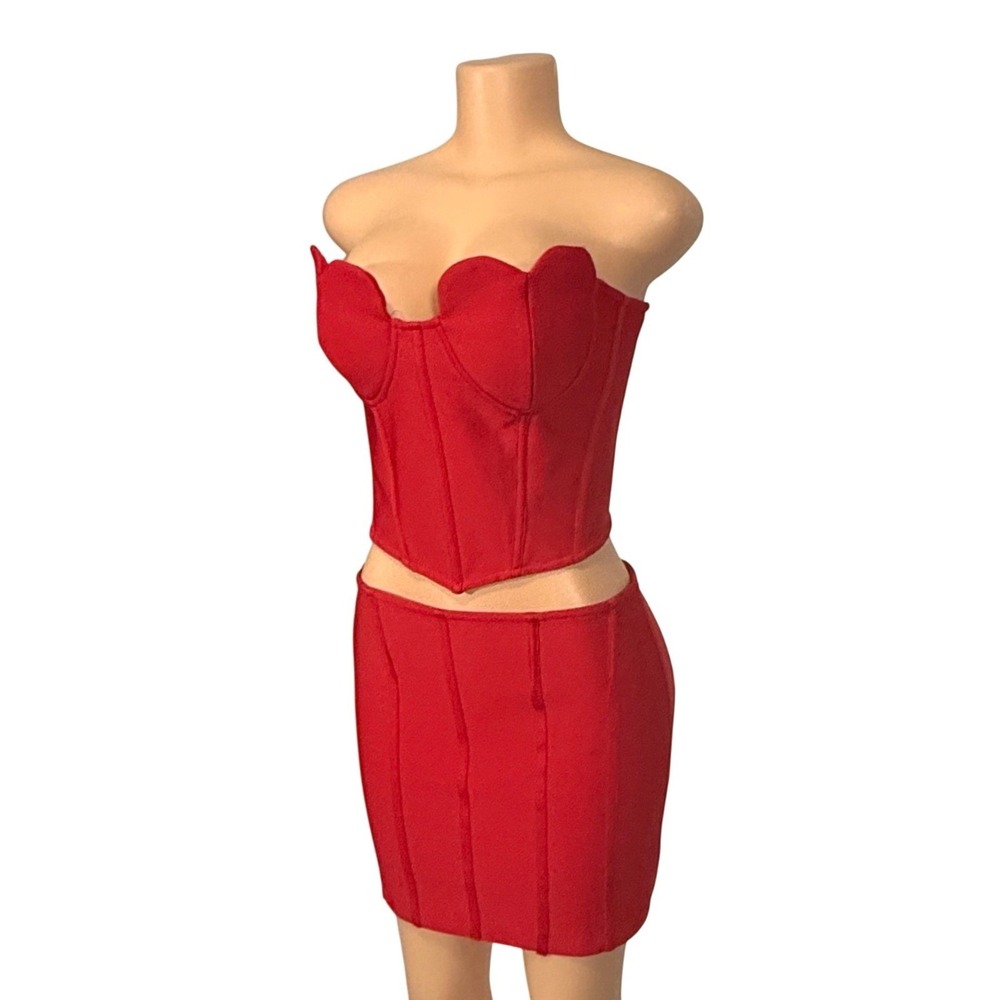 Fashion Nova My Sweetheart Skirt Red Bandage 2 Piece Set XL NWT - Picture 3 of 12